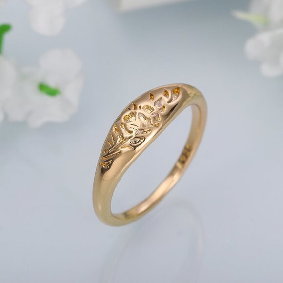 ▶14K Gold Plated Flower Carved Unique Fashion Vintage Ring for Women, L032 - Picture 5 of 6